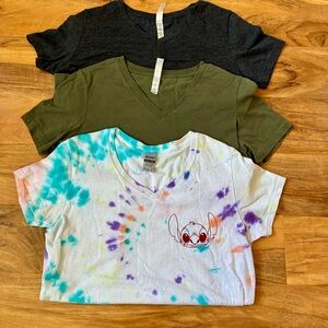 Lot of 3 Women's T Shirt V Neck Stitch Multicolor Bella Canvas Mix Size Medium